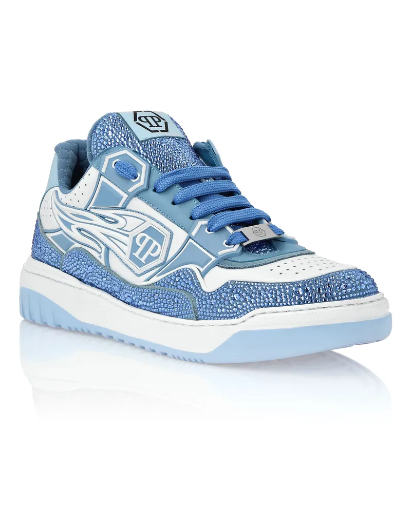 Philipp Plein Hexagon Sneaker, niedrig geschnitten - Weiß/Blau Weiß