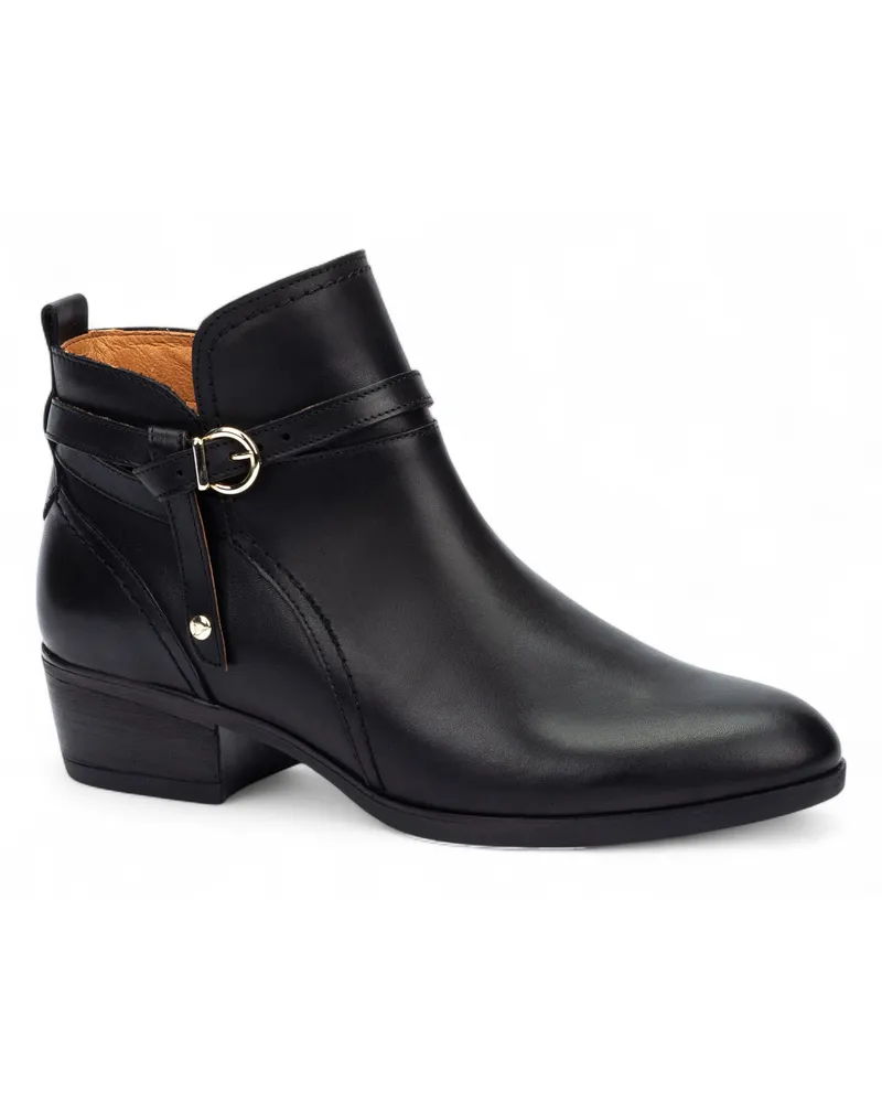 Pikolinos Damen-Bootie aus schwarzem Leder mit Reißverschluss und Absatz - Daroca Schwarz