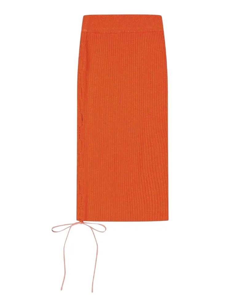 OFF-WHITE Off White - Midirock für Damen, Seitlich gebunden, Jerseyware, Schmal (Korallrot Rot