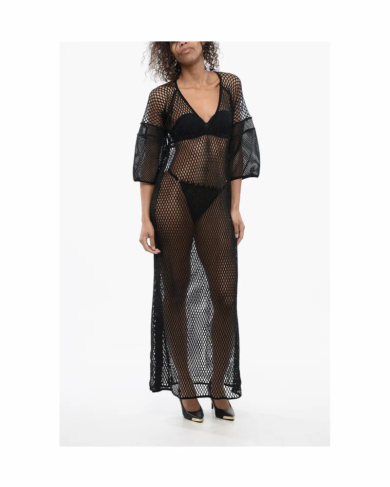 OFF-WHITE Kaftankleid aus Netzstoff mit Logoband in Schwarz Schwarz