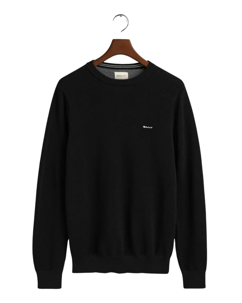 Gant Cotton Pique C-Neck Strickpullover Schwarz