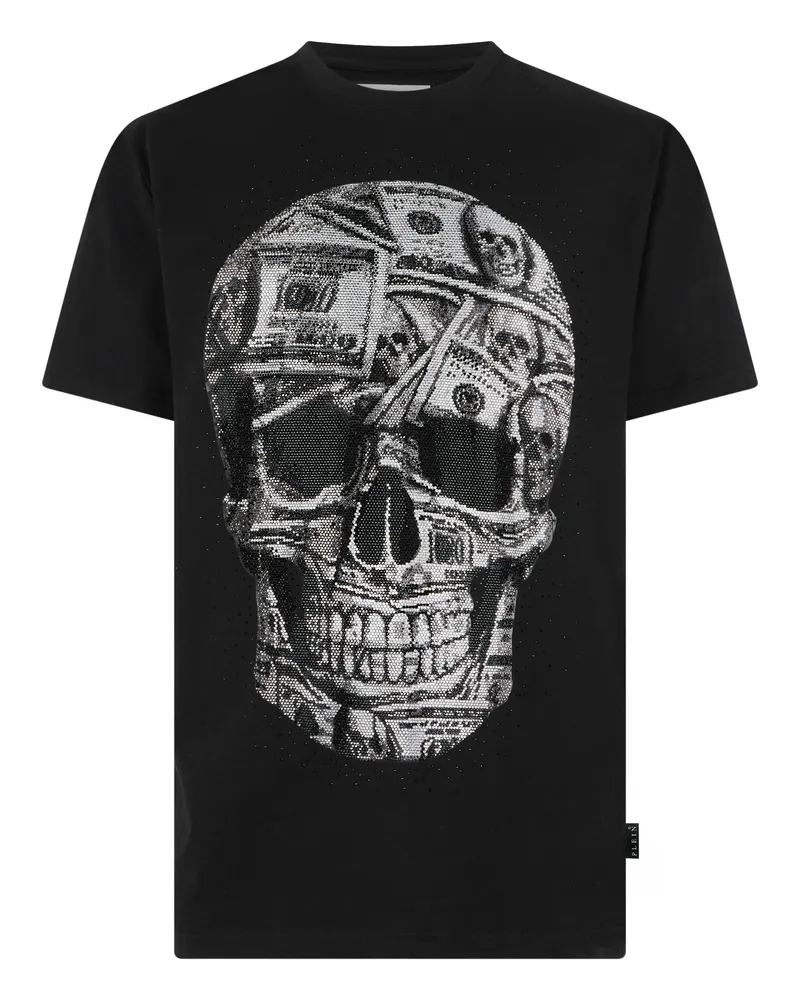 Philipp Plein T-Shirt mit Rundhals und Totenkopfprint, Kurzarm - Schwarz Schwarz
