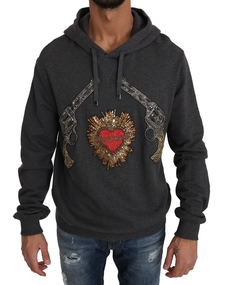 Dolce & Gabbana Verzierte Baumwoll-Hoodie Guns And Heart Grau