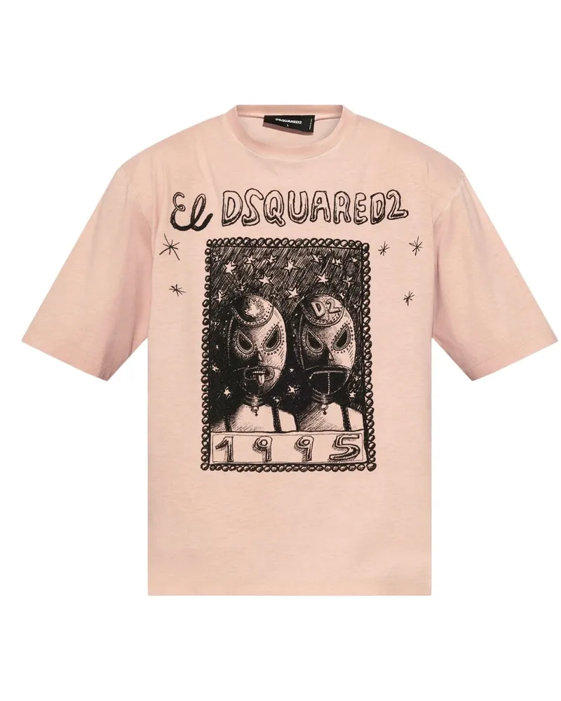 Dsquared2 Overlay Grafik-t-shirt Mit Lockerer Passform In Der Farbe Dusty Antic Rose Rosa