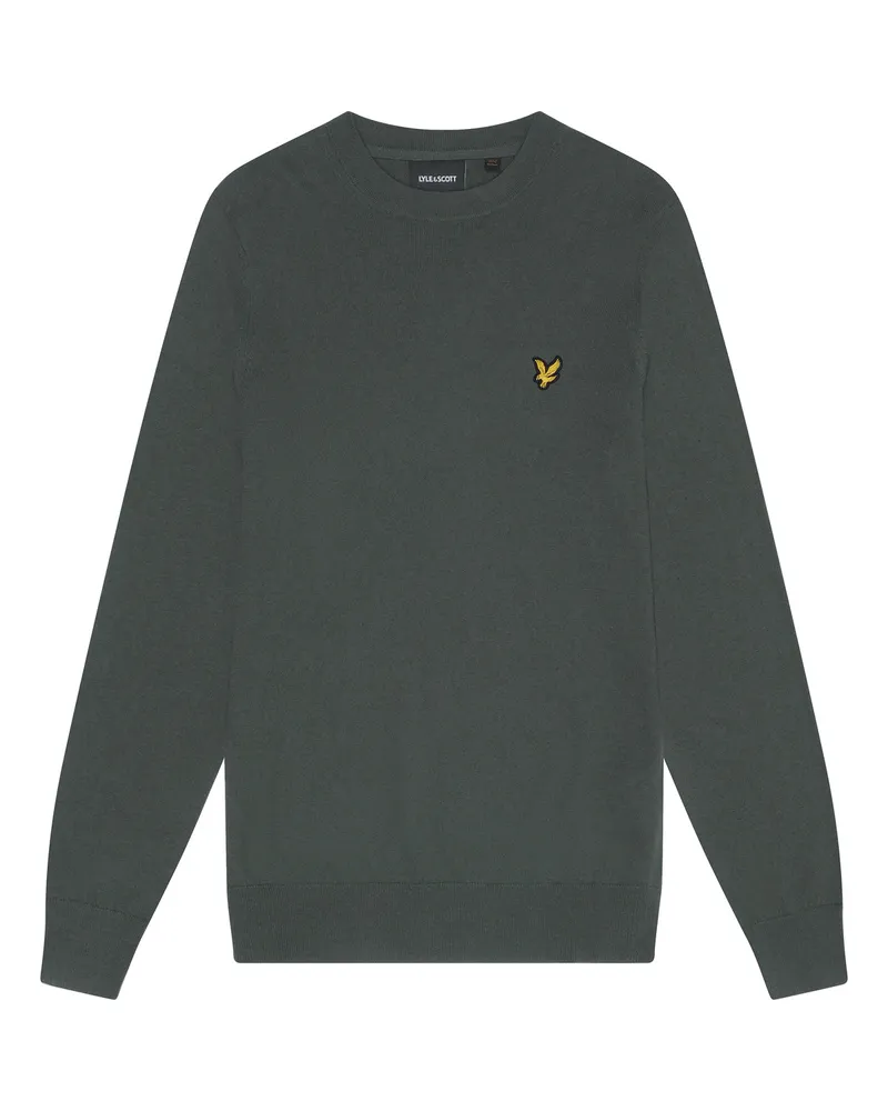 Lyle & Scott Rundhalspullover aus Baumwoll-Merinowolle – Dunkelgrün Grün