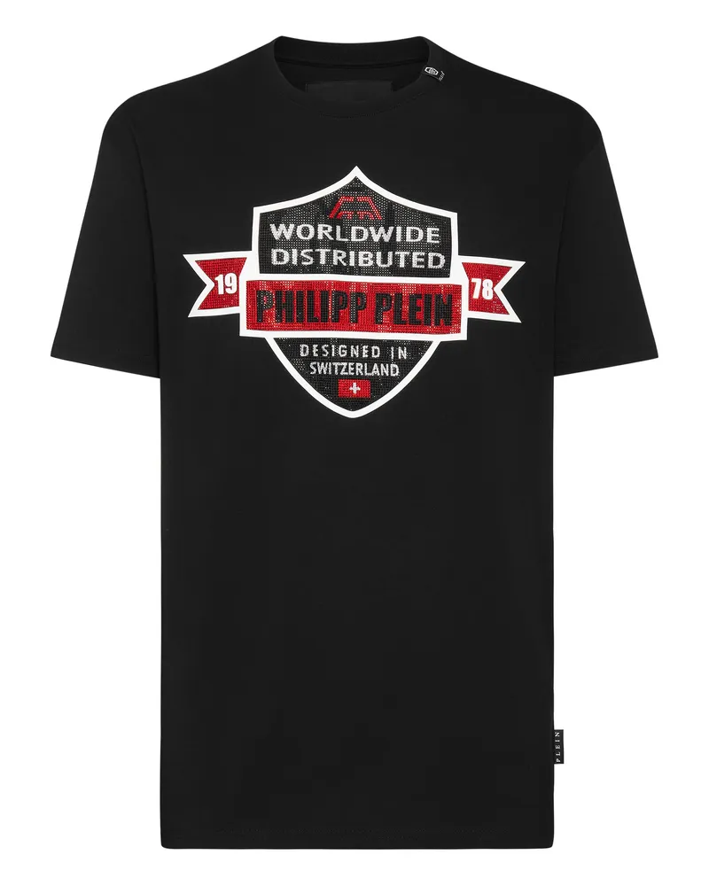 Philipp Plein T‑Shirt mit Rundhalsausschnitt und Wappenprint - Schwarz Schwarz