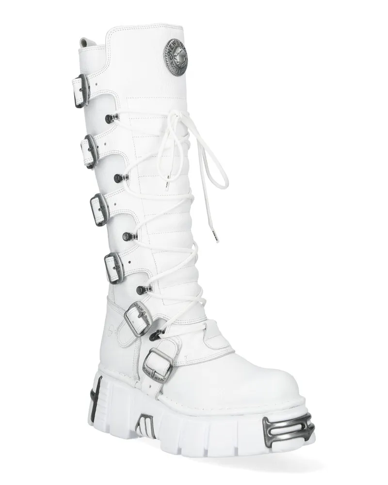 New Rock M-272-C69 kniehohe Gothic-Stiefel aus Leder - Weiß Weiß