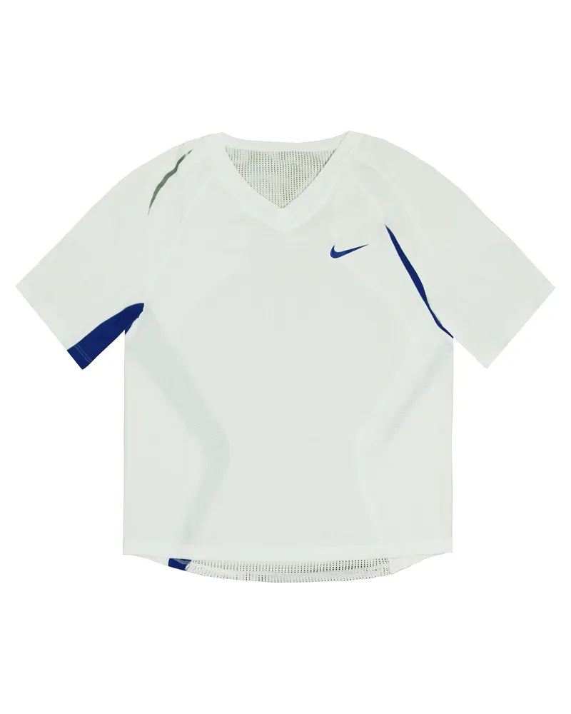 Nike Short Sleeve V-Ausschnitt weiße Womens T-Shirt 714460 101 Blau