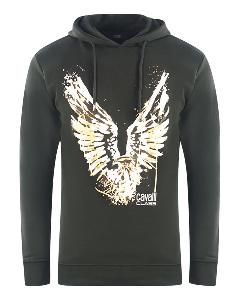 Roberto Cavalli Goldener Adler Logo Schwarzer Hoodie Schwarz