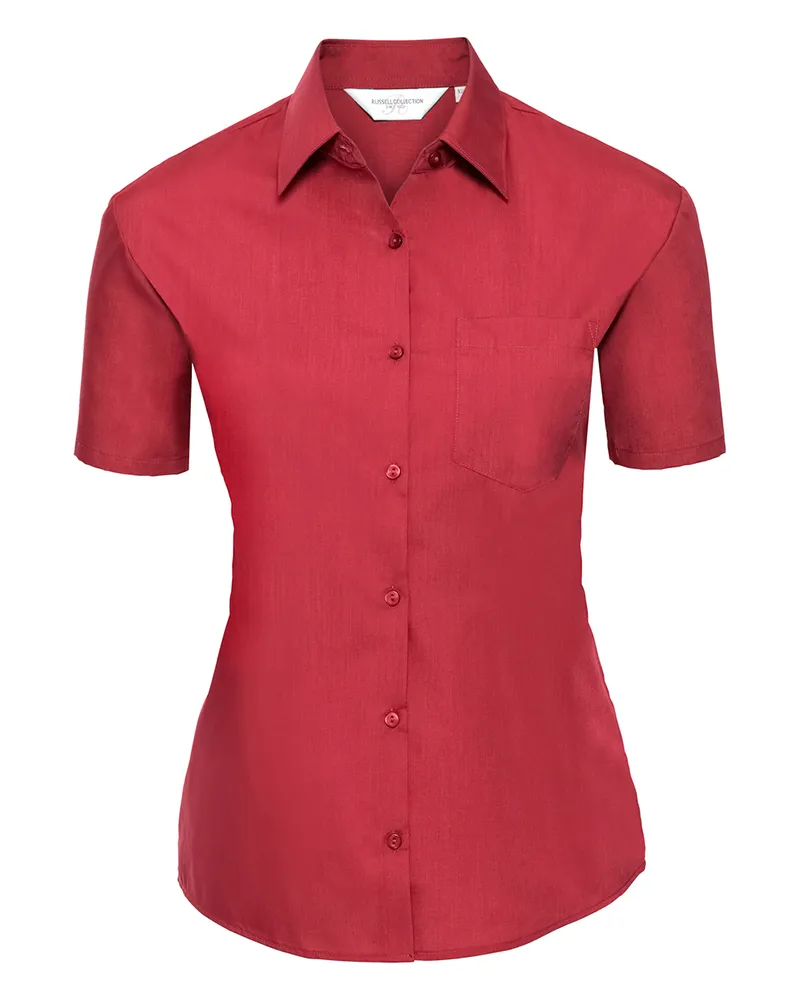 Russell Athletic Russell Collection - "Classic" Hemd Pflegeleicht für Damen kurzärmlig (Rot Rot
