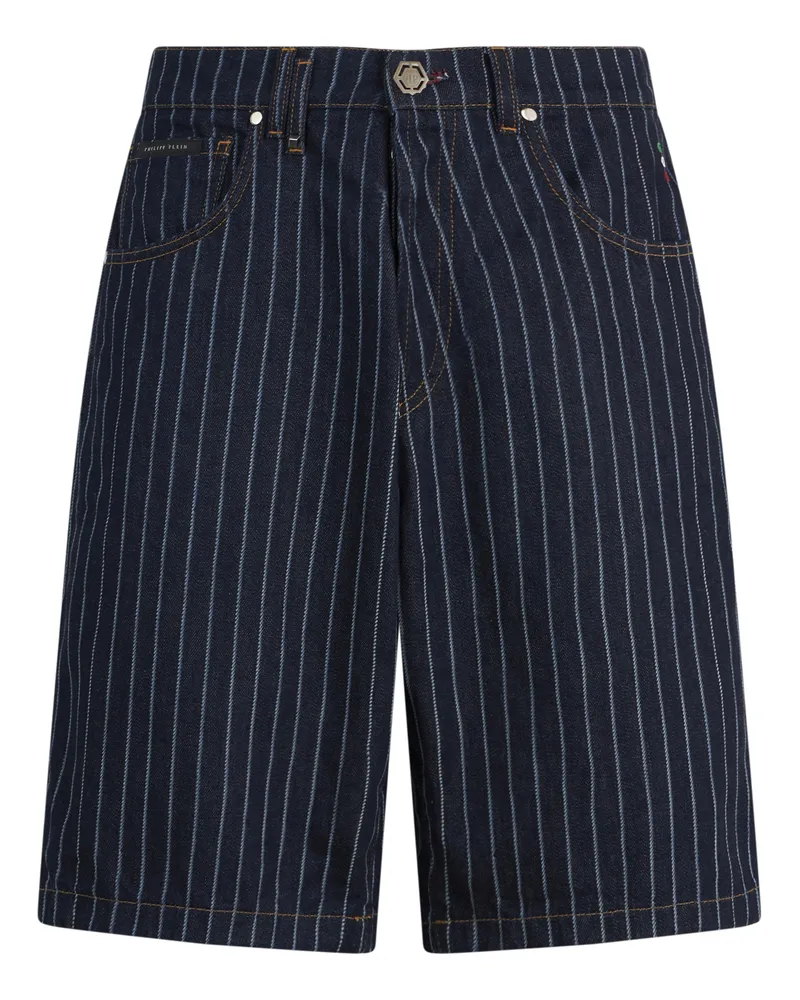 Philipp Plein Denim Shorts Pinstripe Blau