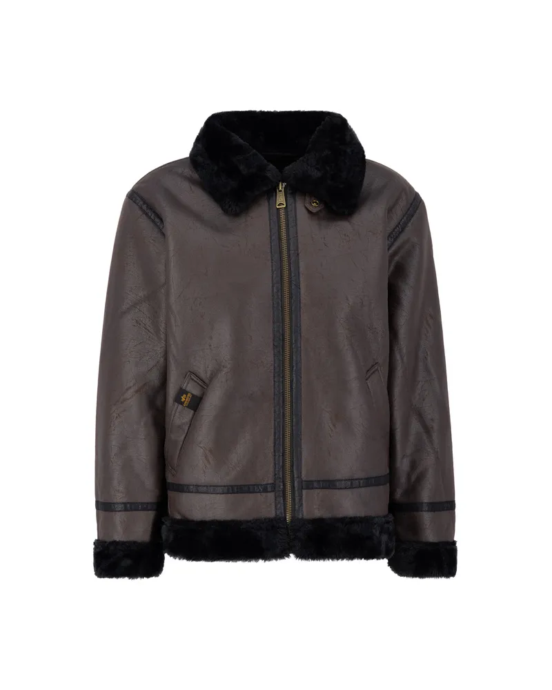 Alpha Industries B-3 Faux Leather Bomber Jacket Braun