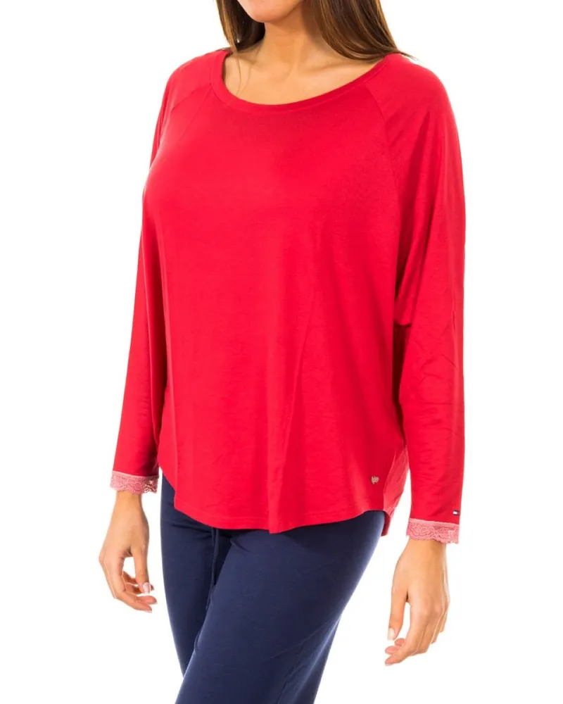 Tommy Hilfiger Langarm-T-Shirt mit Rundhalsausschnitt für Frauen 1487903370 Rot