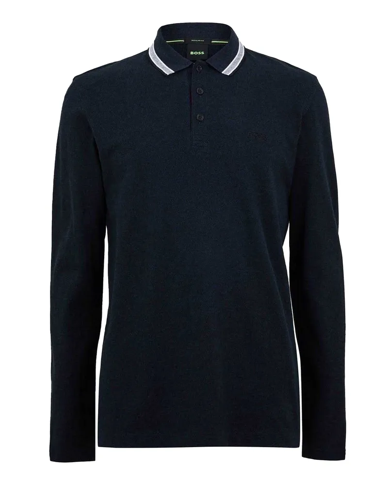 HUGO BOSS Plisy" Poloshirt für Herren, Langärmlig (Marine Marineblau