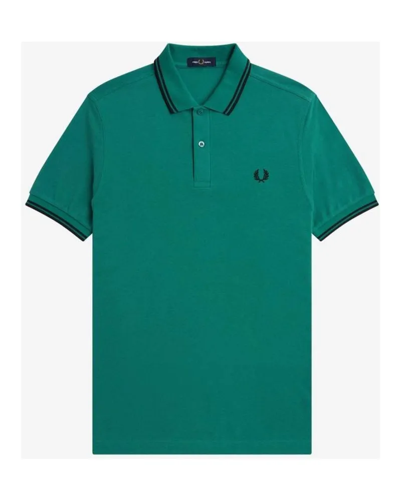 Fred Perry Schwarzes, mintgrünes Poloshirt mit Doppelstreifenkragen Grün