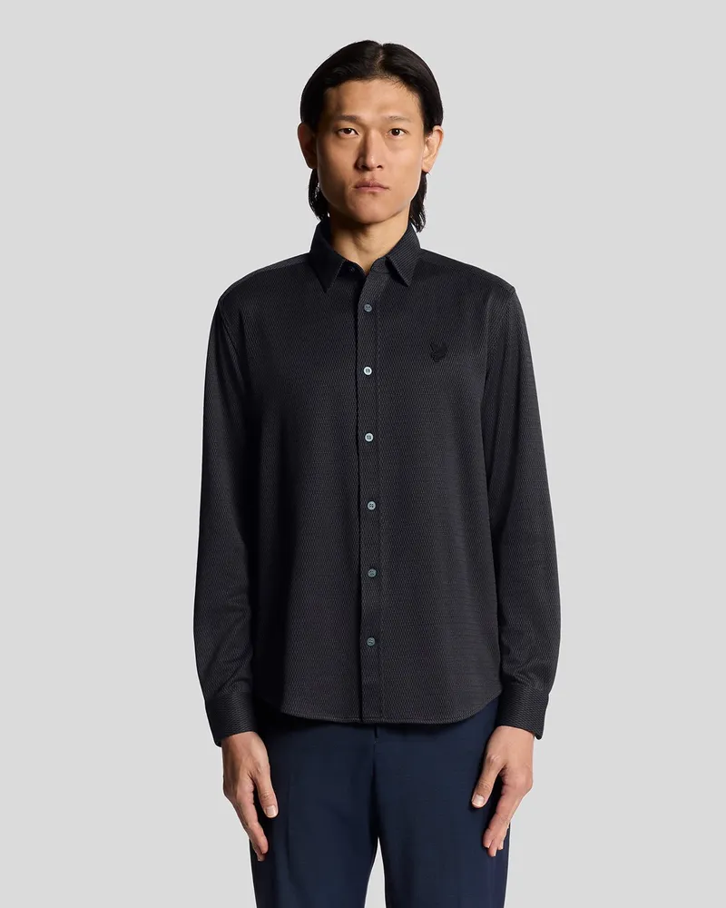 Lyle & Scott Zweifarbiges Jacquard-Hemd Marineblau