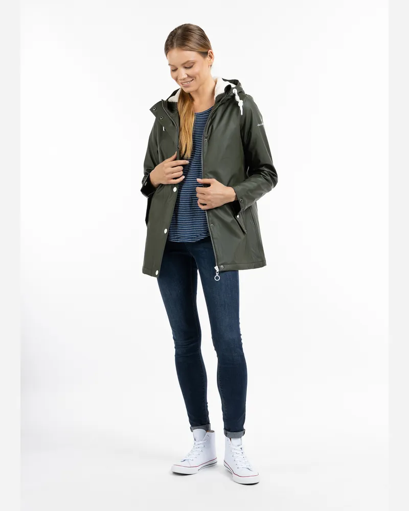 DreiMaster Regenjacke mit Webpelzfutter Damen Dunkeloliv Oliv