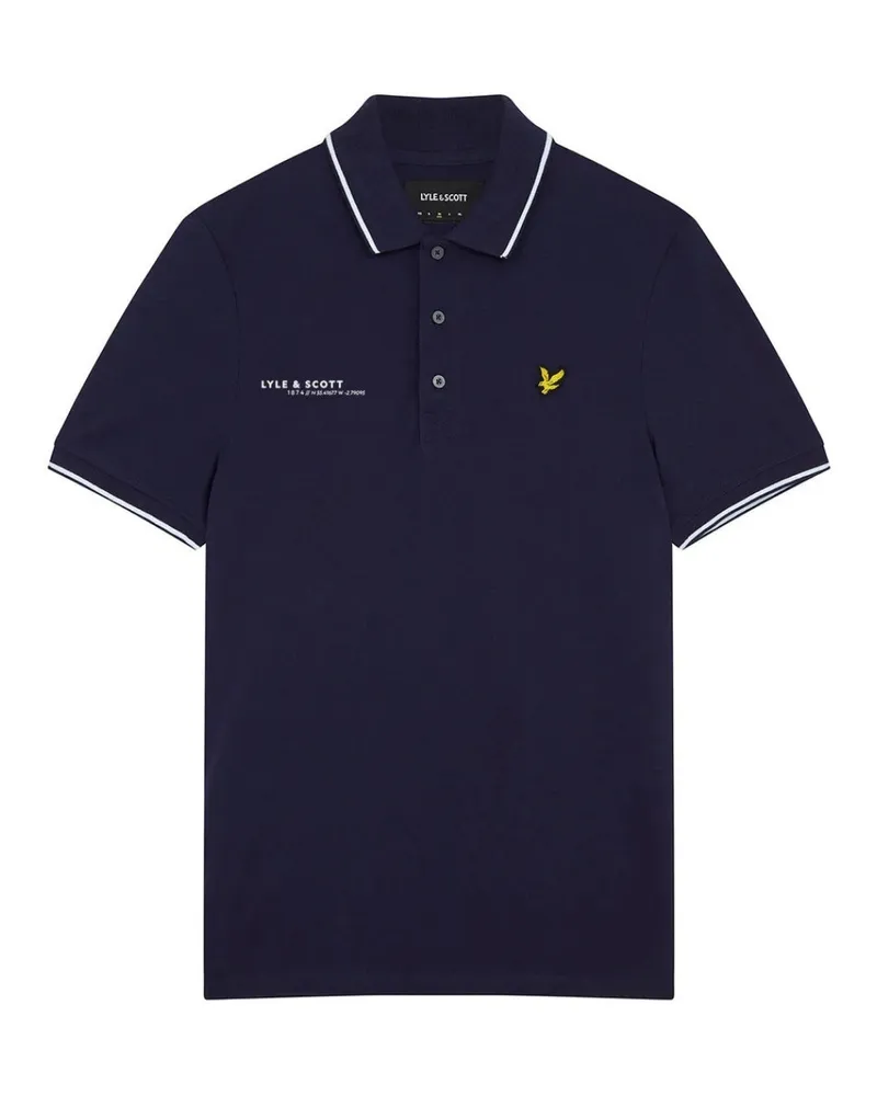 Lyle & Scott Marineblaues kurzarmliges Poloshirt mit Koordinatenmuster und Logo Blau