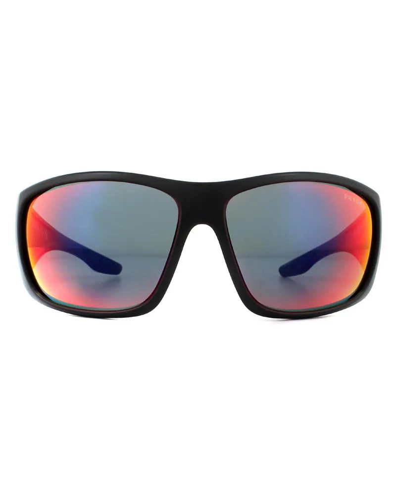 Prada Wrap Herren Sonnenbrille Schwarz Dunkelgraublau Rot Spiegel Schwarz