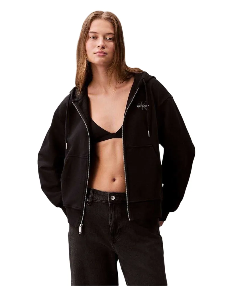 Calvin Klein Hoodie mit durchgehendem Reißverschluss für Damen (Schwarz Schwarz