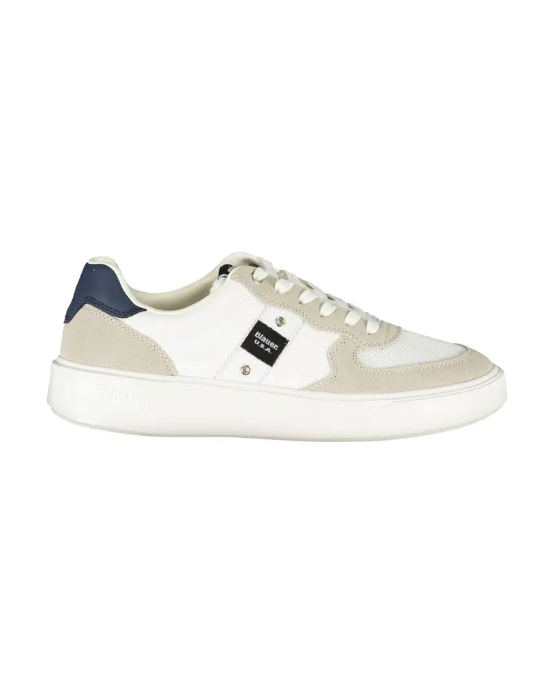 Blauer Weiße Leder Herren Sneaker Weiß