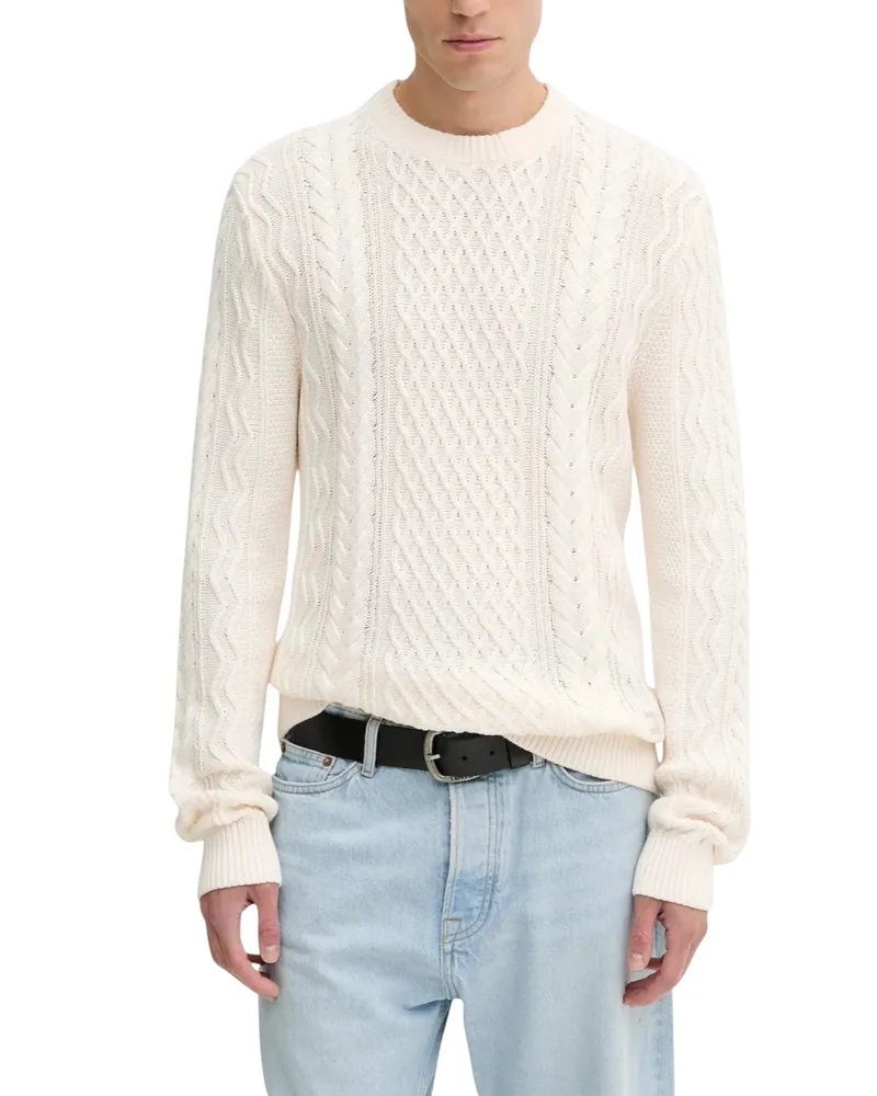 Tommy Hilfiger Kabelstrick Rundhals-Pullover Elfenbein