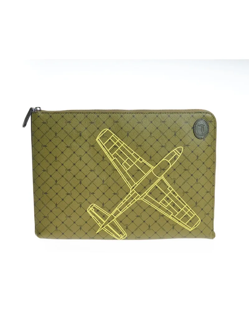 Trussardi Grüner Leder Herren-Clutch Grün