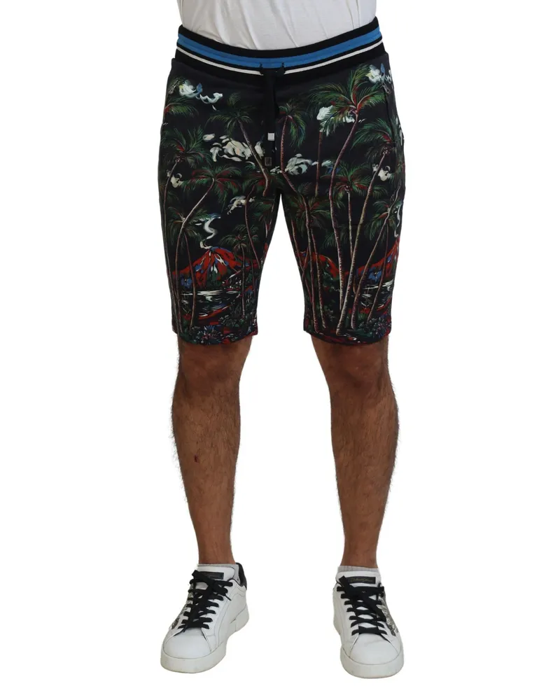 Dolce & Gabbana Tropische Druckshorts Sommerstil Schwarz