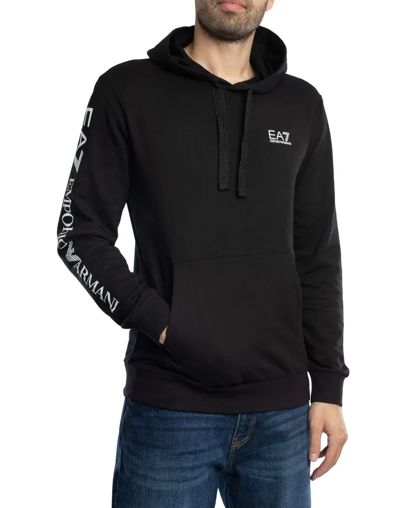 EA7 Brust-Logo Pullover Hoodie, Schwarz Schwarz