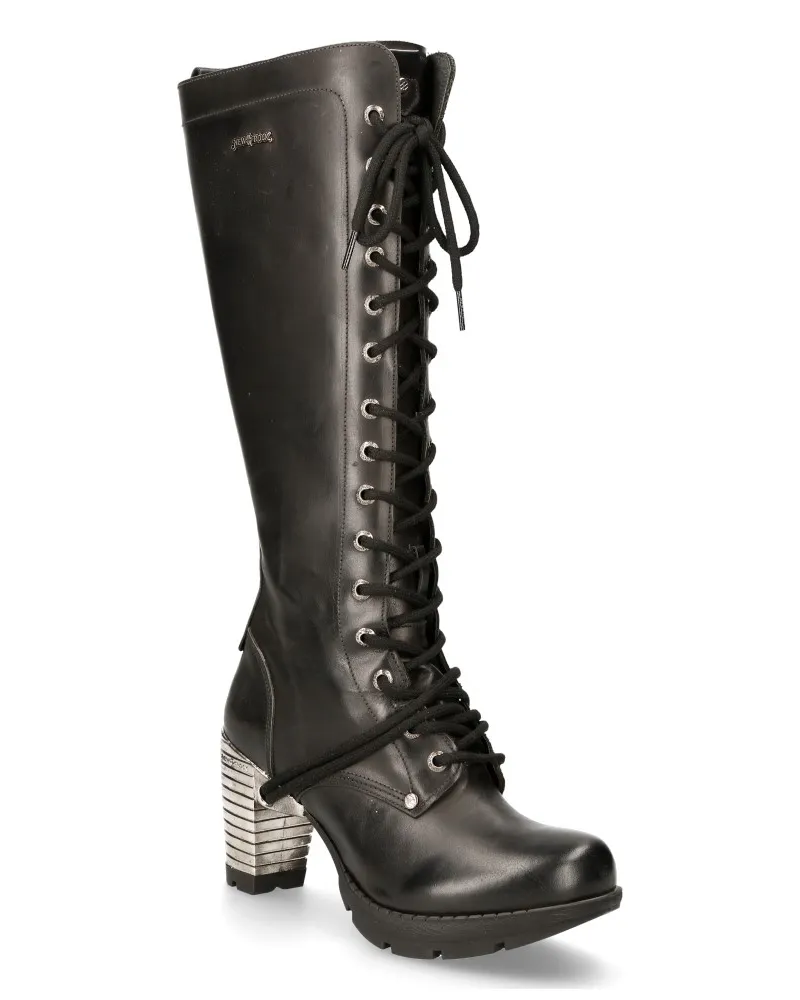 New Rock M-TR005-S1 kniehoche Gothic-Stiefel mit hohem Absatz für Damen - Schwarz Schwarz