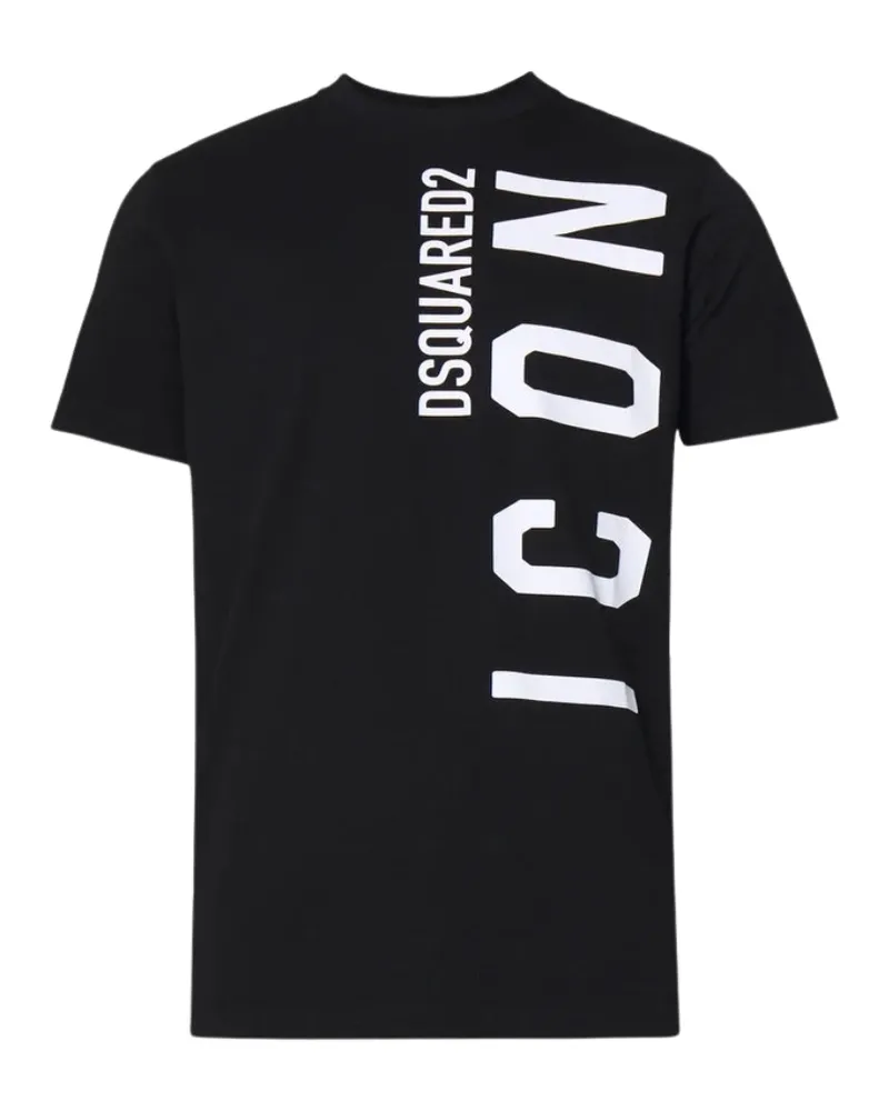 Dsquared2 Schwarzes T-shirt Großes Icon Weißes Logo Schwarz