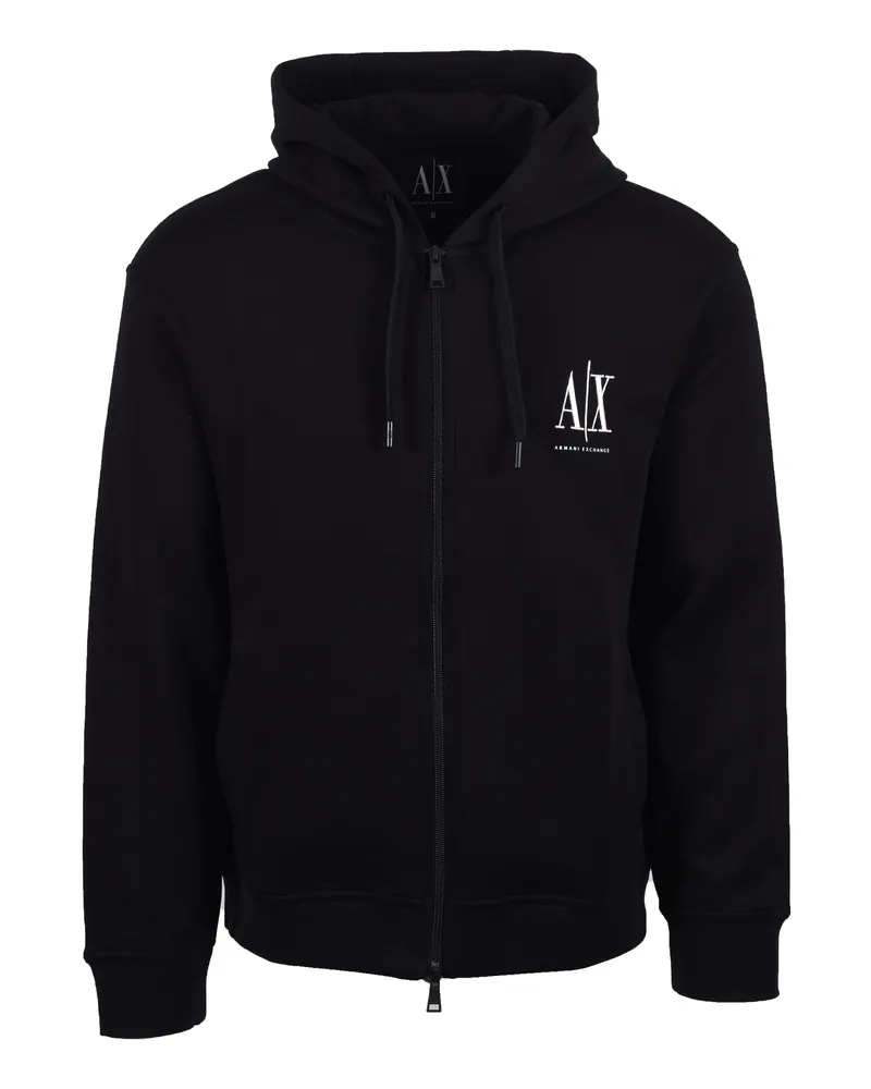 Armani Exchange Jersey Kapuzen-Sweatshirt mit Reißverschluss Schwarz Schwarz