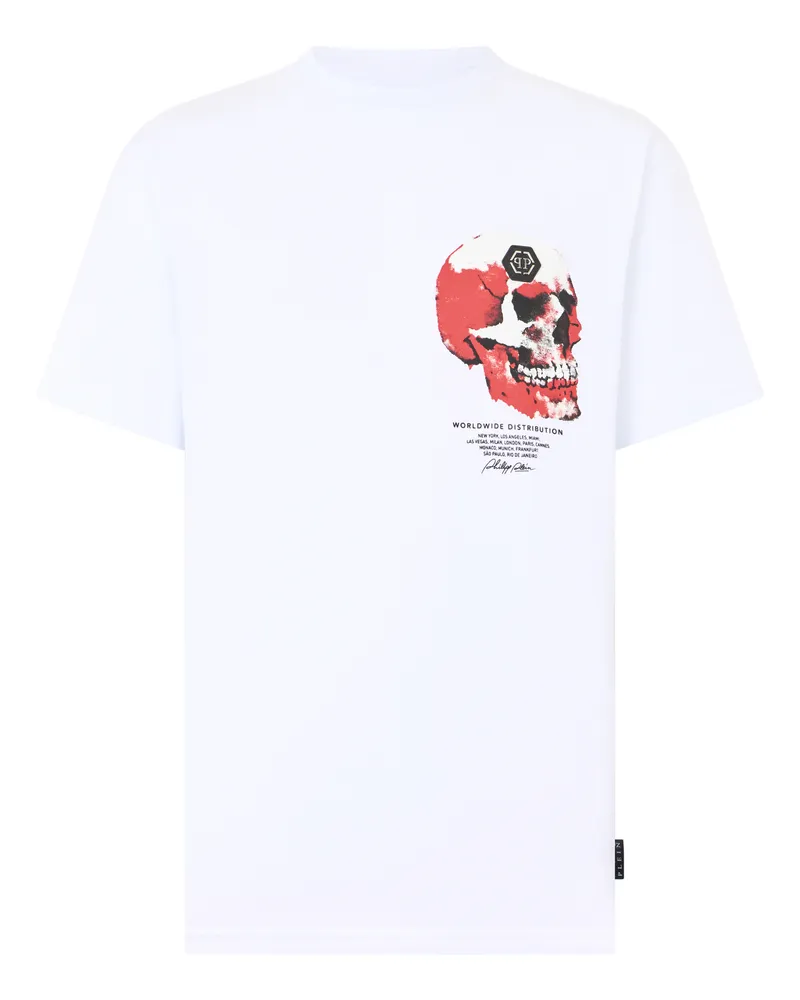 Philipp Plein Roundneck T-Shirt Puffy Red Skull Skull Weiß