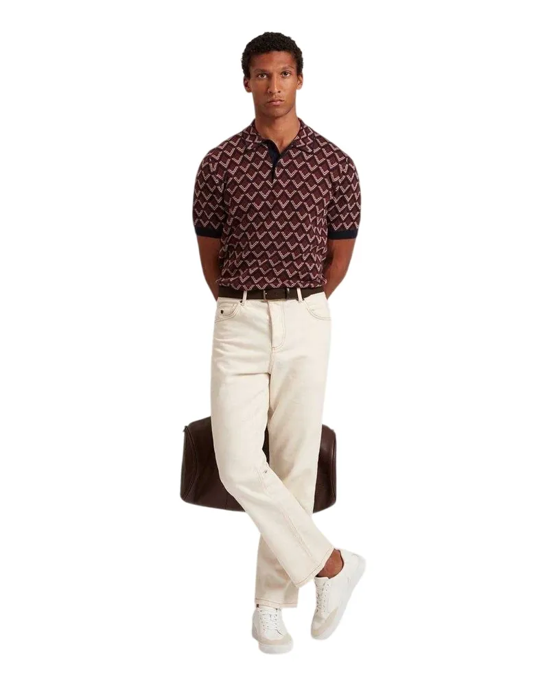 Ted Baker Poloshirt für Herren, Jacquard, kurzärmlig (Weinrot Rotbraun