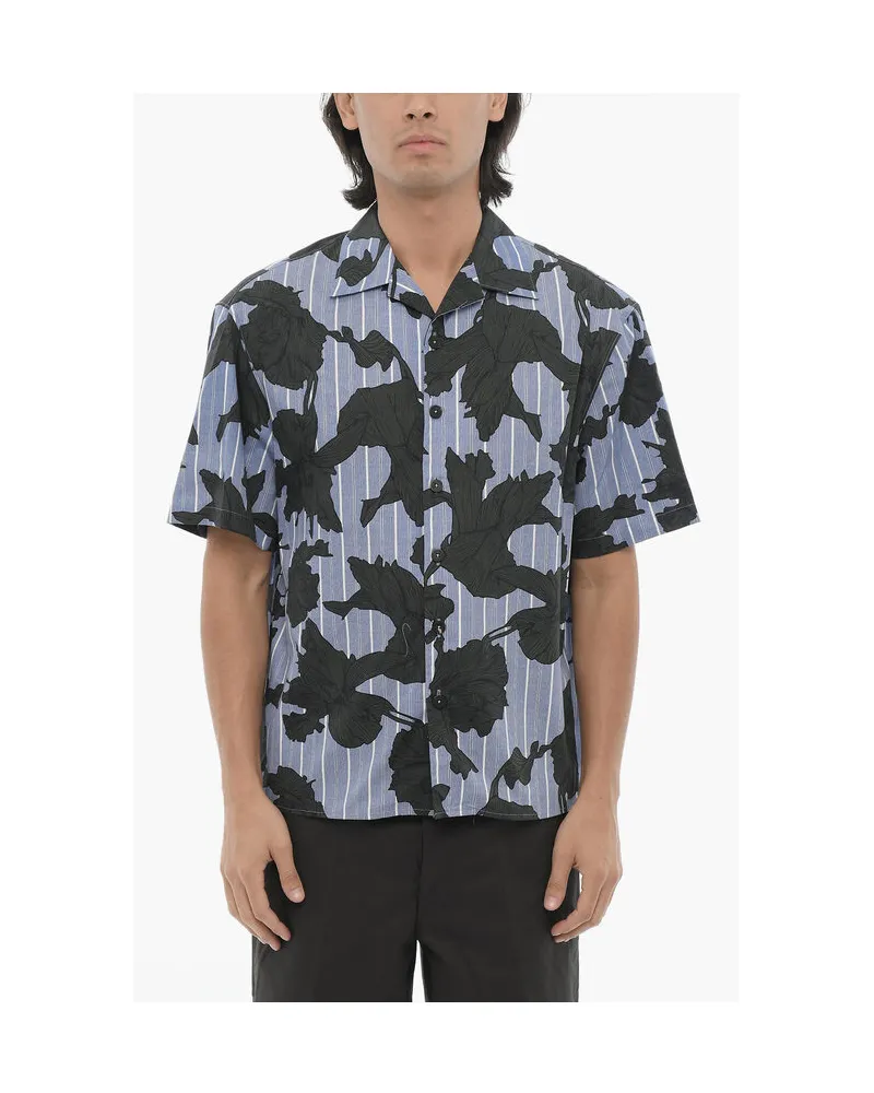 Neil Barrett Boxy Fit Hemd mit Blumenmotiv in Blau, Nero Schwarz