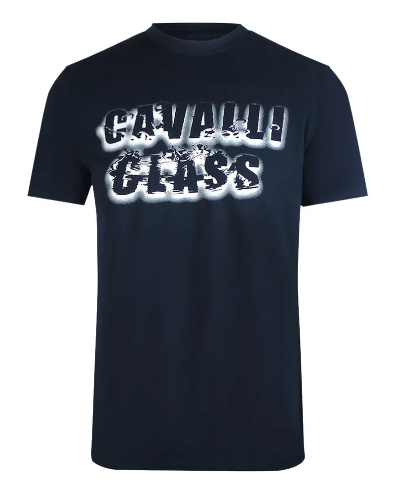 Roberto Cavalli T-shirt In Marineblau Mit Auffälligem Logo In Rauchoptik Marineblau