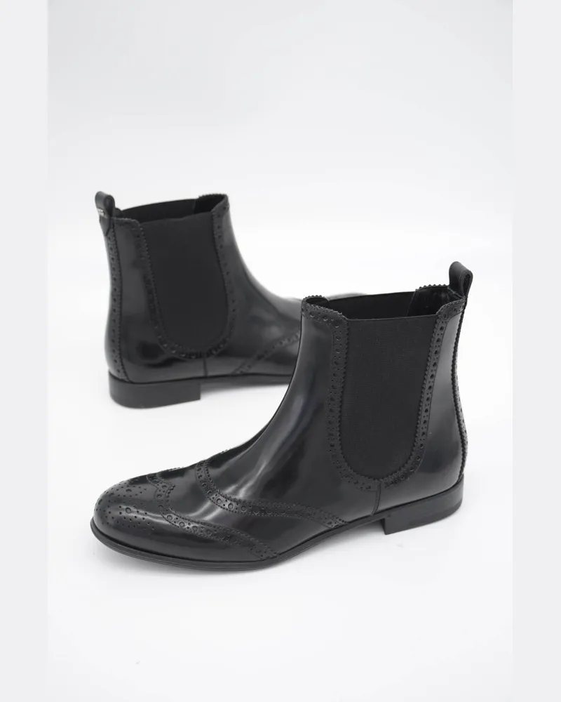 Dolce & Gabbana Dolce Gabbana Schwarze knöchelhohe flache Stiefel aus Leder Schwarz