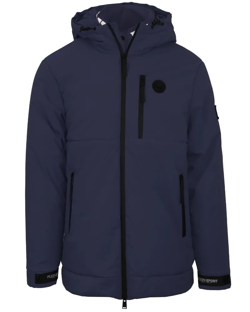 Philipp Plein gepolsterte kleine kreisförmige Logo gebrandmarkt Marineblau Jacke Blau