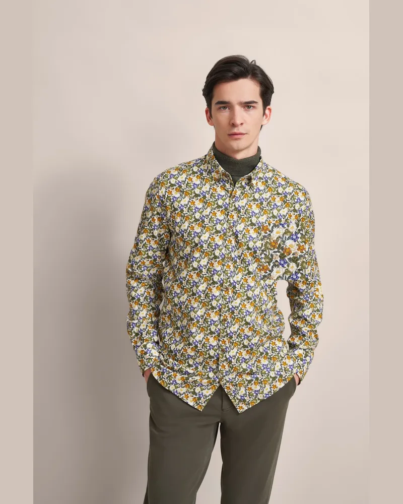 Bugatti Herren Freizeithemd mit Button-Down-Kragen Oliv
