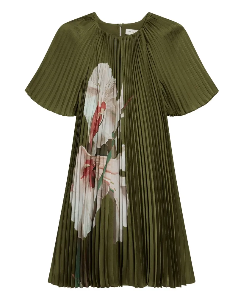 Ted Baker Vinlaa Kurzarm-plissee-minikleid In Grün Oliv