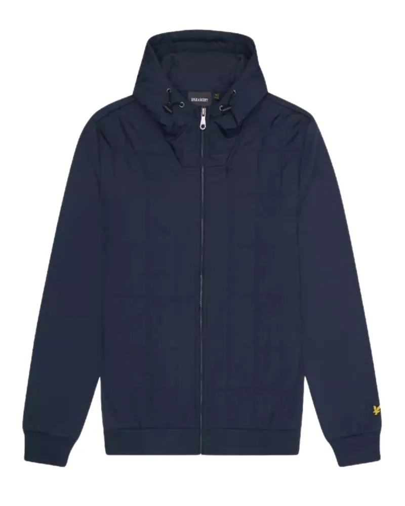 Lyle & Scott Hybrid Quilted Marineblauer Kapuzenpullover mit Reißverschluss Blau