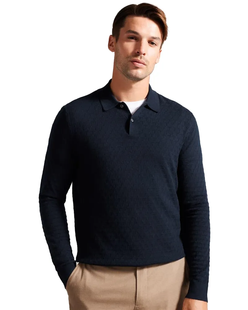 Ted Baker Herren Langarm-Poloshirt aus Strick - Morar Marineblau