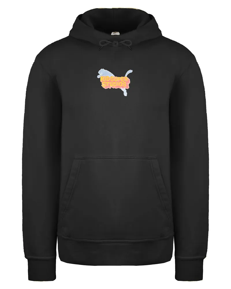 Puma x Kidsuper Studios Langarm schwarzer Mens Grafikhodie 598463 01 Schwarz