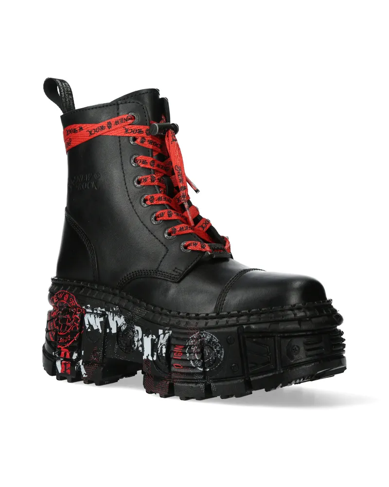 New Rock Punk Plateau-Lederstiefel-WALL126CCT-C1 Schwarz