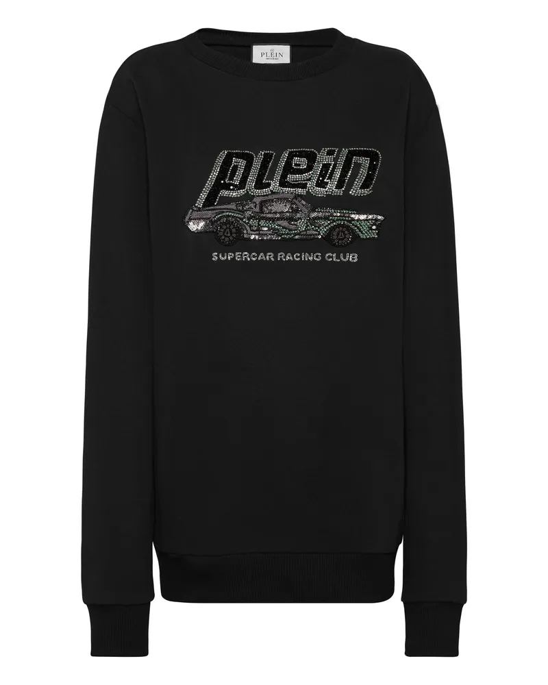 Philipp Plein Rundhalspullover Racing - Schwarz Schwarz