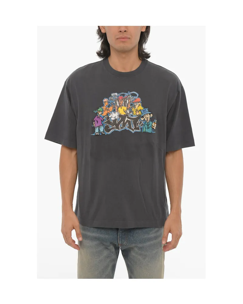 OFF-WHITE SEASONAL Rundhals-T-Shirt mit Graffiti-Print in Grau Grau