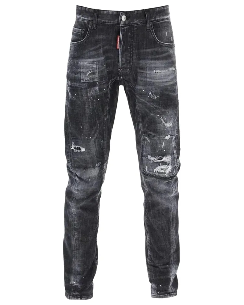 Dsquared2 Tidy Biker Jeans, Used-look, Schwarz Schwarz