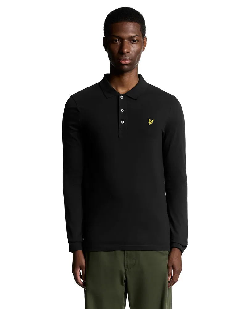 Lyle & Scott Poloshirt für Herren, Mit Markenzeichen, Langärmlig (Samtschwarz Schwarz