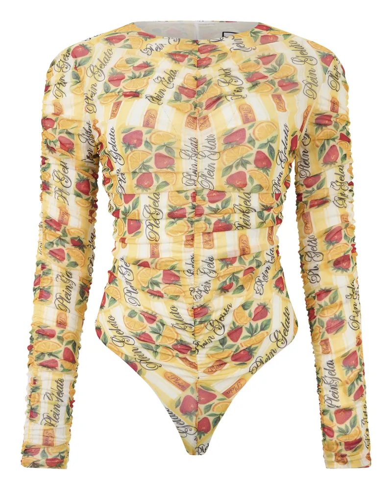 Philipp Plein Wrinkled Tulle Bodysuit Gelato Gelb