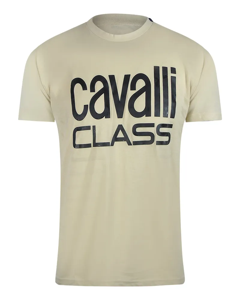 Roberto Cavalli T-shirt In Beige Und Sand Mit Auffälligem Logo Beige
